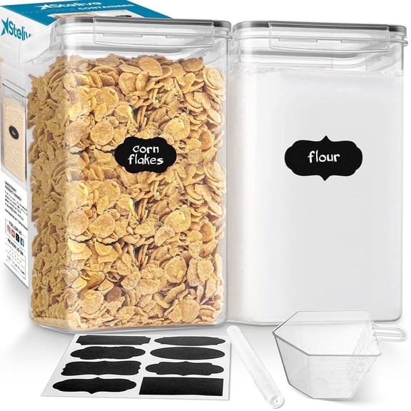 Stelive 2-Piece Extra Large Food Storage Containers (6.5L/Each) Airtight Pantry Storage Containers Organiser Dry Food Canisters Plastic Leak-proof Canisters for Home & Kitchen with Labels & Pen