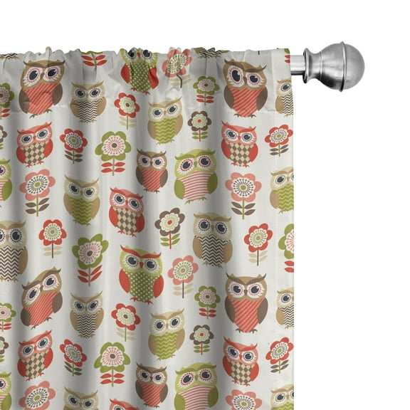 Ambesonne Owls Curtains, Retro Flowers, Pair of 28"x95", Multicolor