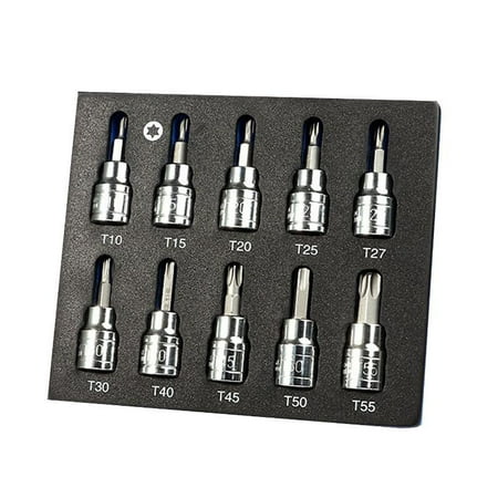 

OOKWE 10- Piece Tamper Proof Torx Bit Socket Set Cr-V Steel Sockets for Hand Tool T10 T15 T20 T25 T27 T30 T40 T45 T50 T55