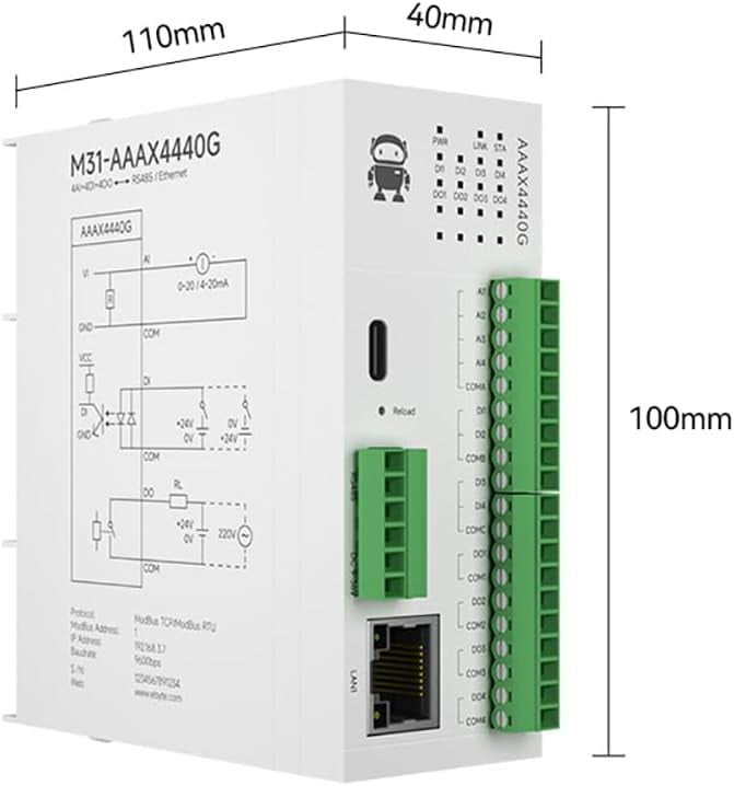 4DI+4AI+4DO Remote IO Module RS485 Ethernet M31-AAAX4440G Analog Switch Acquisition Modbus TCP RTU Firmware Upgrade Host Max 16 Expansion Modules