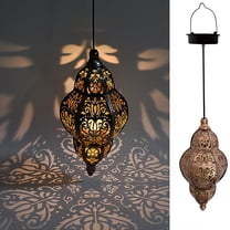 Hanging Solar Lantern Outdoor Decor, Moroccan Solar Lights for Outside Garden Decorations, Waterproof Metal LED Lanterns Garden Gifts for Mom, Women, Patio, Yard, Mother's Day(1 Pack)