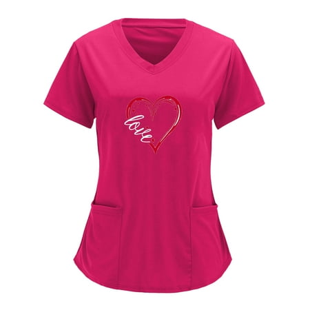 

Women Scrubs Top Working Uniform Nurses Clothing Workwear Casual V-Neck Leisure Cute Printed Short Sleeve Summer Working Shirt Top