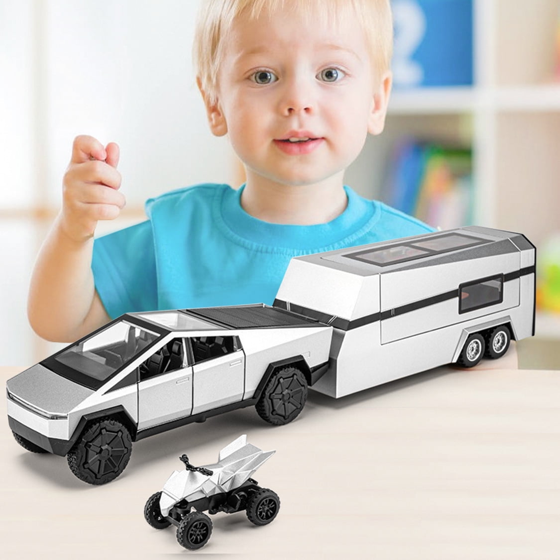 1:32 Cybertruck Pickup Truck Motorhome Toy Cars, Diecast Pull Back Model Cars, Collection Vehicles, Kids Toy for Aged 3 and up, Gift Gray