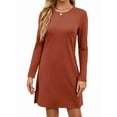 thumbnail image 3 of Dresses for Women Casual Long Sleeve Cozy Tshirt Dress Fashion Fall Outfits Brick Red L, 3 of 8