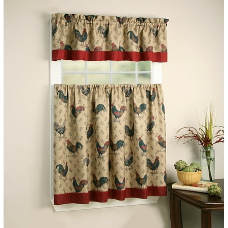 Regal Home Collections Rooster Pullet Tier & Valance Kitchen Curtain Set