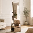 thumbnail image 5 of Skyhill 360°Swivel Jewelry Armoire, 60" Full Length Mirror Cabinet with 3 Rear Shelves, Bottom Drawer, Brown, 5 of 9