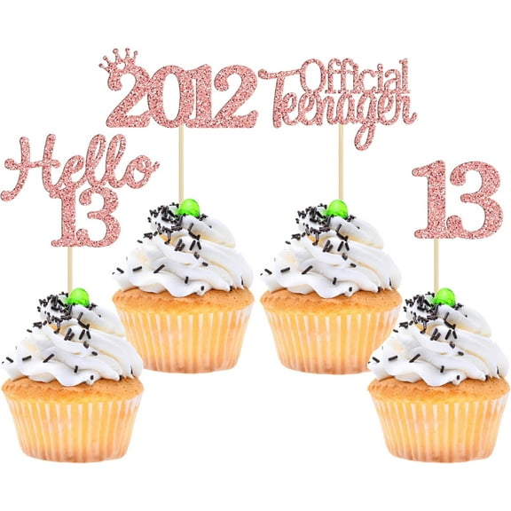 12pcs 13th Birthday Cupcake Toppers Hello 13 Thirteen Official Teenager Since 2012 Cupcake Picks 13th Birthday Party Cake Decorations Supplies Rose Gold