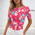thumbnail image 5 of ClodeEU Women's Summer Print Short Sleeve Crewneck Top with Side Pleats, Slim Fit Casual Blouse Hot Pink,Womens Plus L, 5 of 8