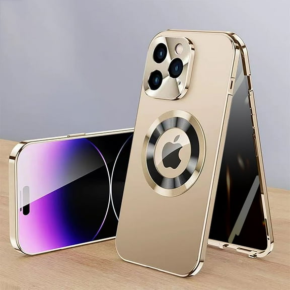 Allytech iPhone 14 Case with Privacy Screen Protector, With Camera Lens Protector Full Body Protective Shockproof Magsafe Compatible Phone Case for Apple iPhone 14 - Gold