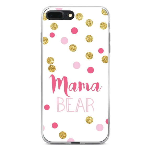 DistinctInk Clear Shockproof Hybrid Case for iPhone 7 PLUS / 8 PLUS (5.5" Screen) - TPU Bumper, Acrylic Back, Tempered Glass Screen Protector - Pink White Gold "Mama Bear"