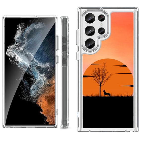 Shockproof Bumper Phone Case for Samsung Galaxy S23 Ultra 5G, by OneToughShield ® - Sunset Dachshund