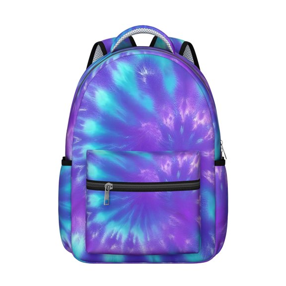 Purple and Blue Tie Dye Pattern Backpack for School, Cute School Bag with Adjustable Shoulder Straps and Padded Back, 15.3"x11"x7.1"