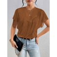 thumbnail image 5 of Womens Plain Round Neck Tassel Casual Short Sleeve T-Shirt Summer Blouse For Women, 5 of 6
