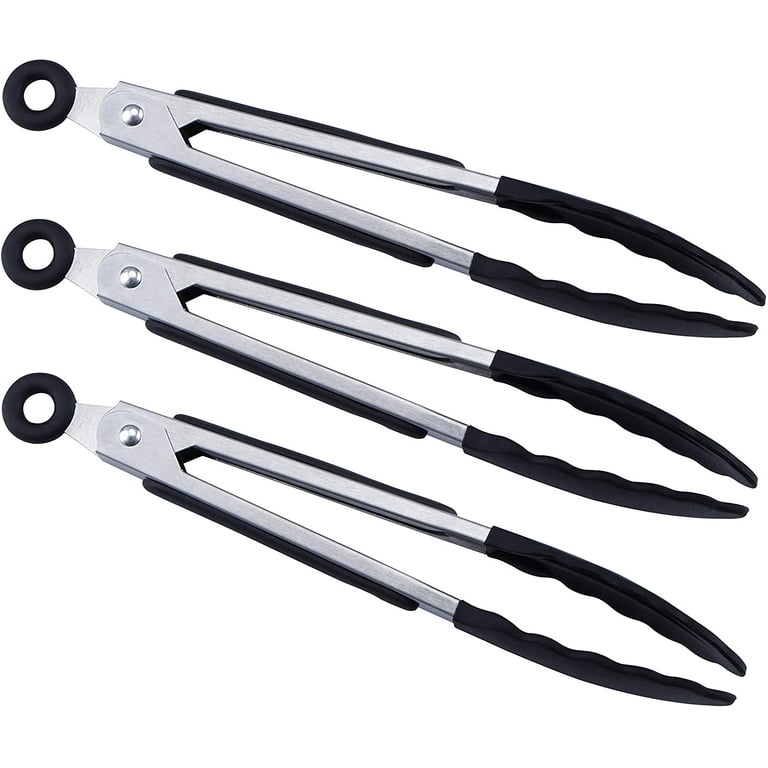 Mini Silicone Serving Tongs Set of 3 Non-Stick Small Kitchen Tongs 7 Inch