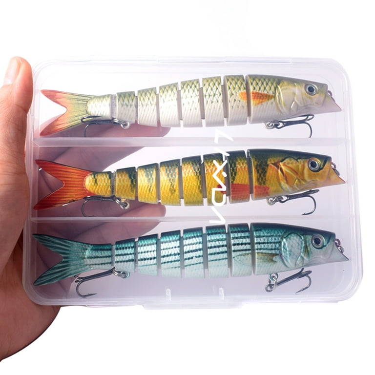 LIXADA 3 Packs Bionic Multi Jointed Hard Bait S Swimming Action Fishing Lure  with Tackle Box 8 Segment Sinking Fishing Lure VIB Bait Crankbait Lifelike  Artificial Fishing Lures 5.5in / 0.75o 