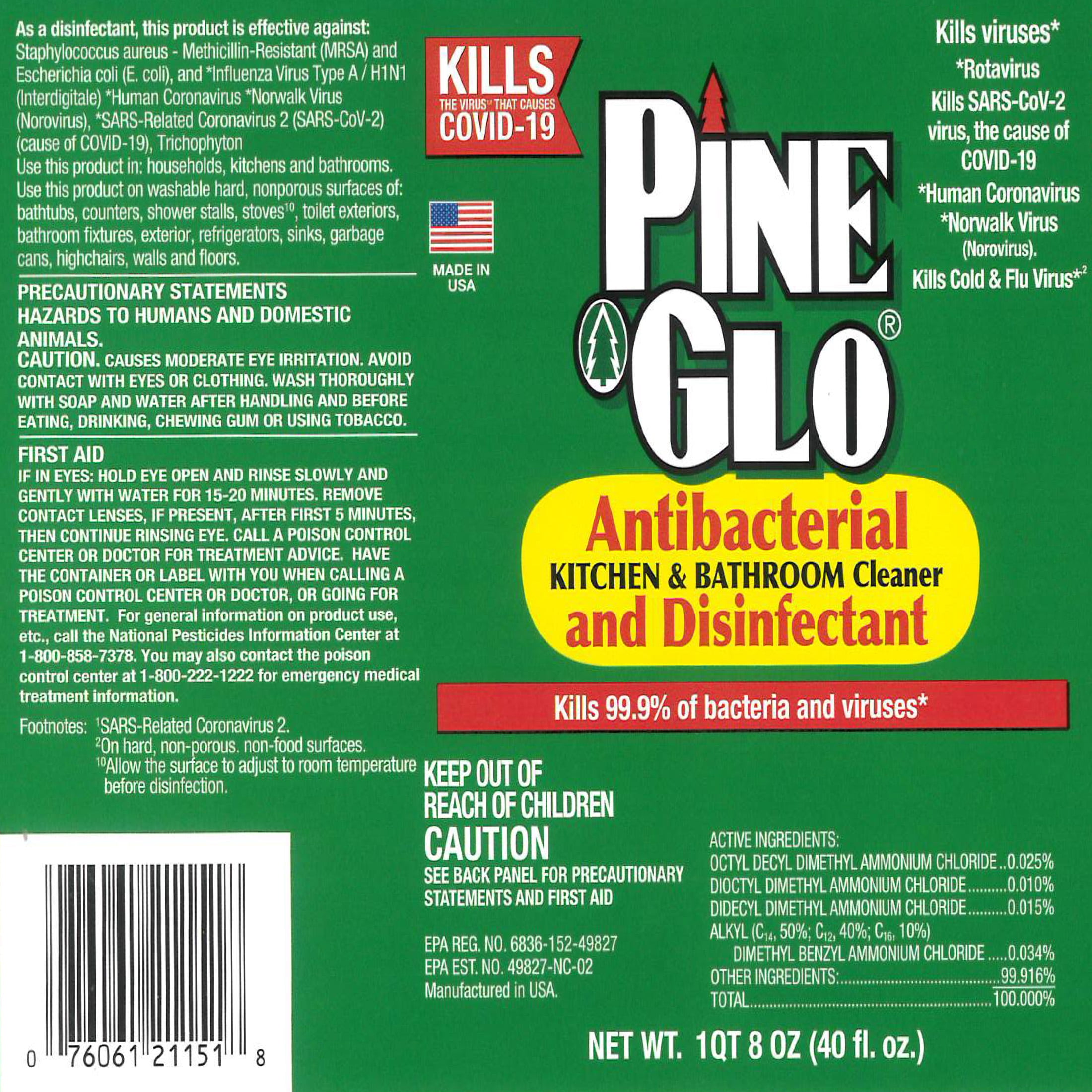 Pine Glo Antibacterial Disinfectant Cleaner, 40 Oz