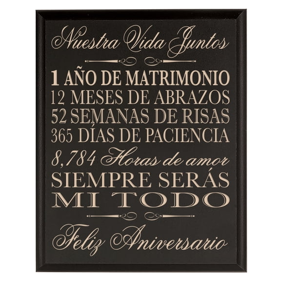 LifeSong Milestones Spanish 1st Wedding Anniversary Wall Plaque - Aniversario Español - 12x15 (Black)