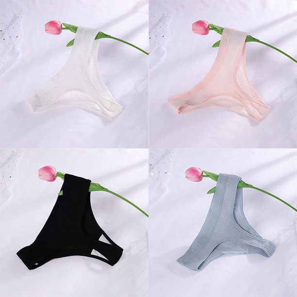 Tanga de algodón acanalado sin costuras para mujer, Bikini de cintura baja, bragas deportivas, ropa interior de talla grande, 4 piezas