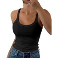 thumbnail image 1 of Women Spaghetti Strap Scoop Neck Ribbed Tank Tops Slim Fitted Cotton Camisole Basic Sleeveless Layering Shirts, 1 of 7