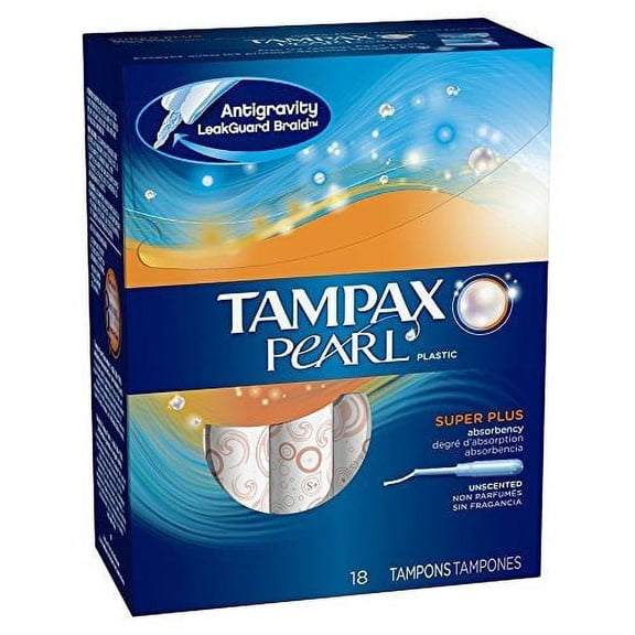 Tampax Pearl Super Plus Absorbency Plastic Tampons, Unscented, 18 ct, 4 Pack
