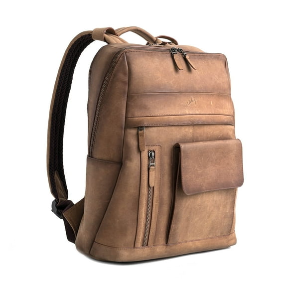 VELEZ Dark Brown Top Grain Leather Backpack for Men Daypack Vintage Laptop Bag