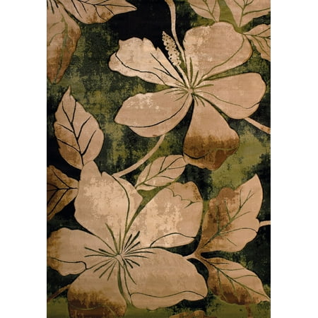 Green Floral Vine - Designer Home Angles Area Rugs - 510-28845 Contemporary Green Leaves Vines Stems Petals Rug 1' 10