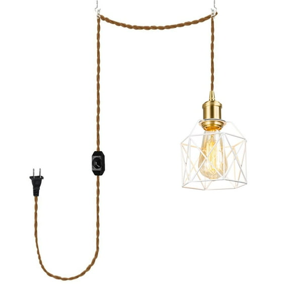 KAYYELAMP 15ft Plug in Dimmable Cord Hanging Light Brass Base White Hollow Shade Modern Pendant for Farmhouse Home Store(No Bulb)