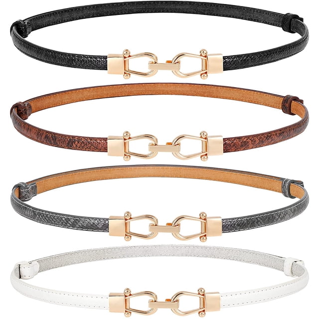 Paquete de 4 cinturones de cuero ajustados para mujer, cinturón de vestir de moda ajustable, cinturones de cintura fina para damas y niñas Adepaton WMZL-1673-3
