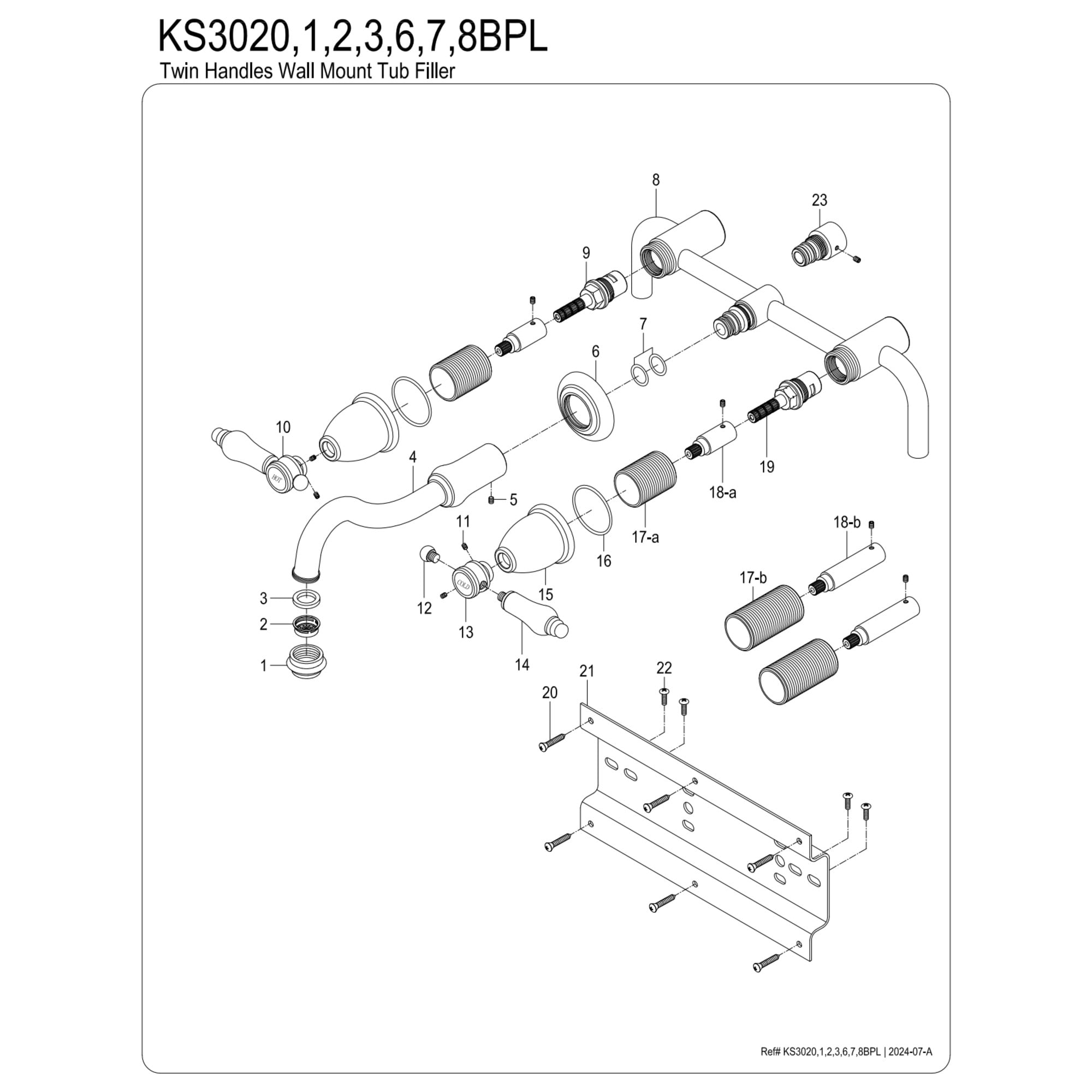 Kingston Brass KS3027BPL Bel-Air Two-Handle Wall Mount Roman Tub Faucet, Brushed Brass