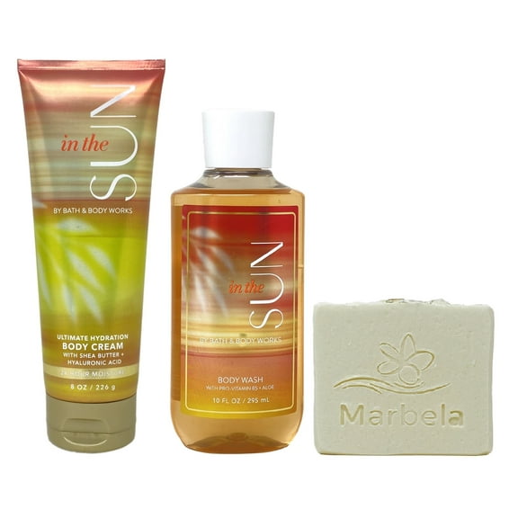 Bath & Body Works In The Sun Body Cream and Body Wash Duo Set with a Natural Oats Bar Soap - Full Size