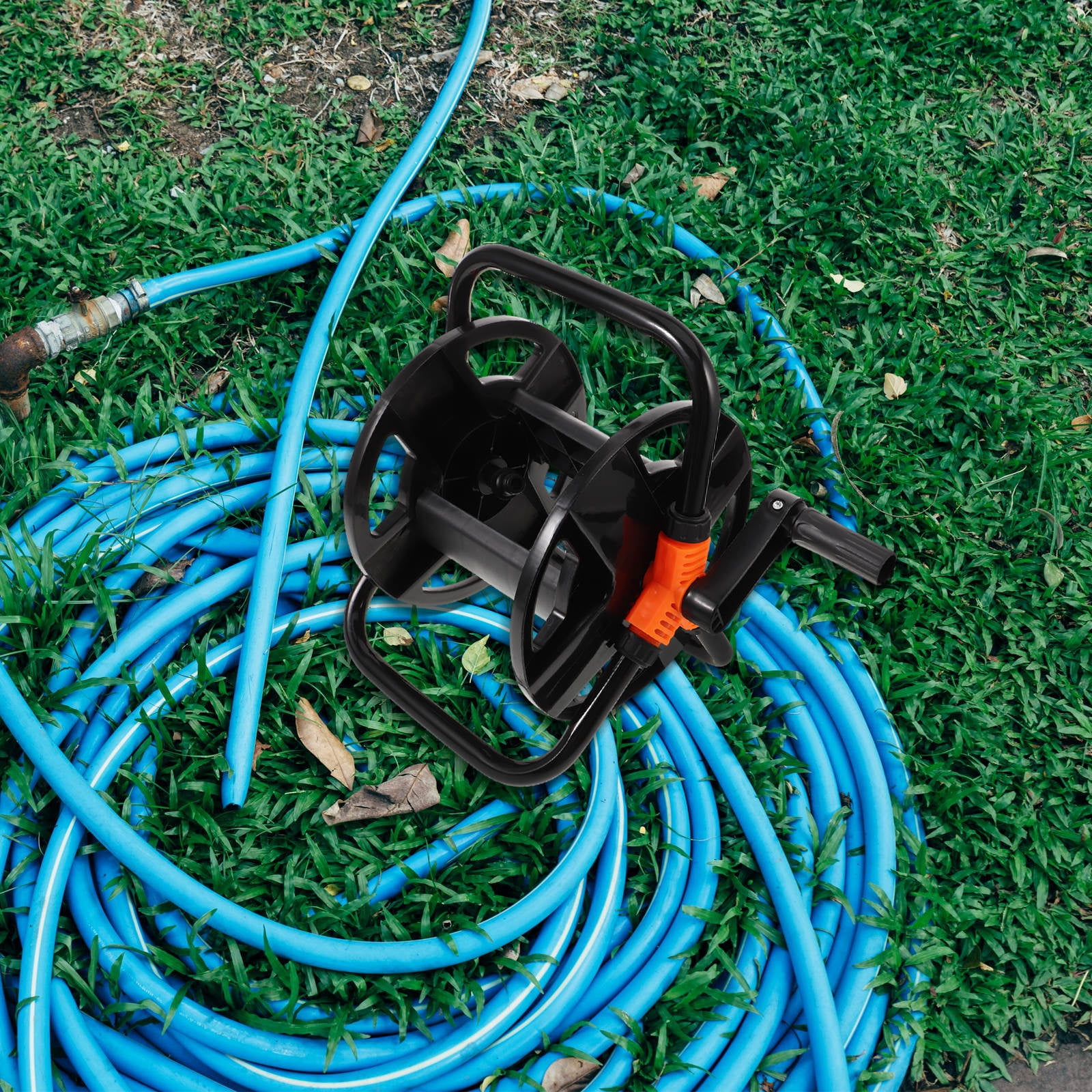 HOMEMAXS Water Hose Storage Bracket Freestanding Hose Reel Water Hose Reel Storage Rack Hose Reel