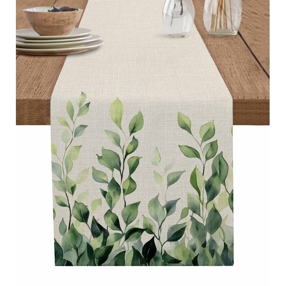 Green Eucalyptus Vines Table Runner 90 Inches, Spring Vintage Botanical Leaves Bed Runner Dresser Scarves Tabletop for Indoor Outdoor Parties/Ceremony/Banquet, 13" x 90"