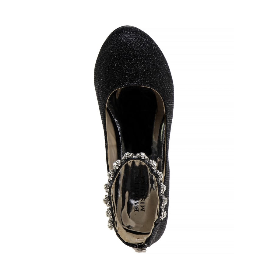 Badgley Mischka Little Kids Girls Block Heel Dress Shoes, Black Glitter, 2