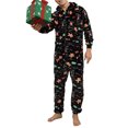 thumbnail image 3 of Christmas Men Leisure Wear Cartoon Printing Long Hooded Jumpsuit Zipper Flannel One-Piece Pajamas, 3 of 7