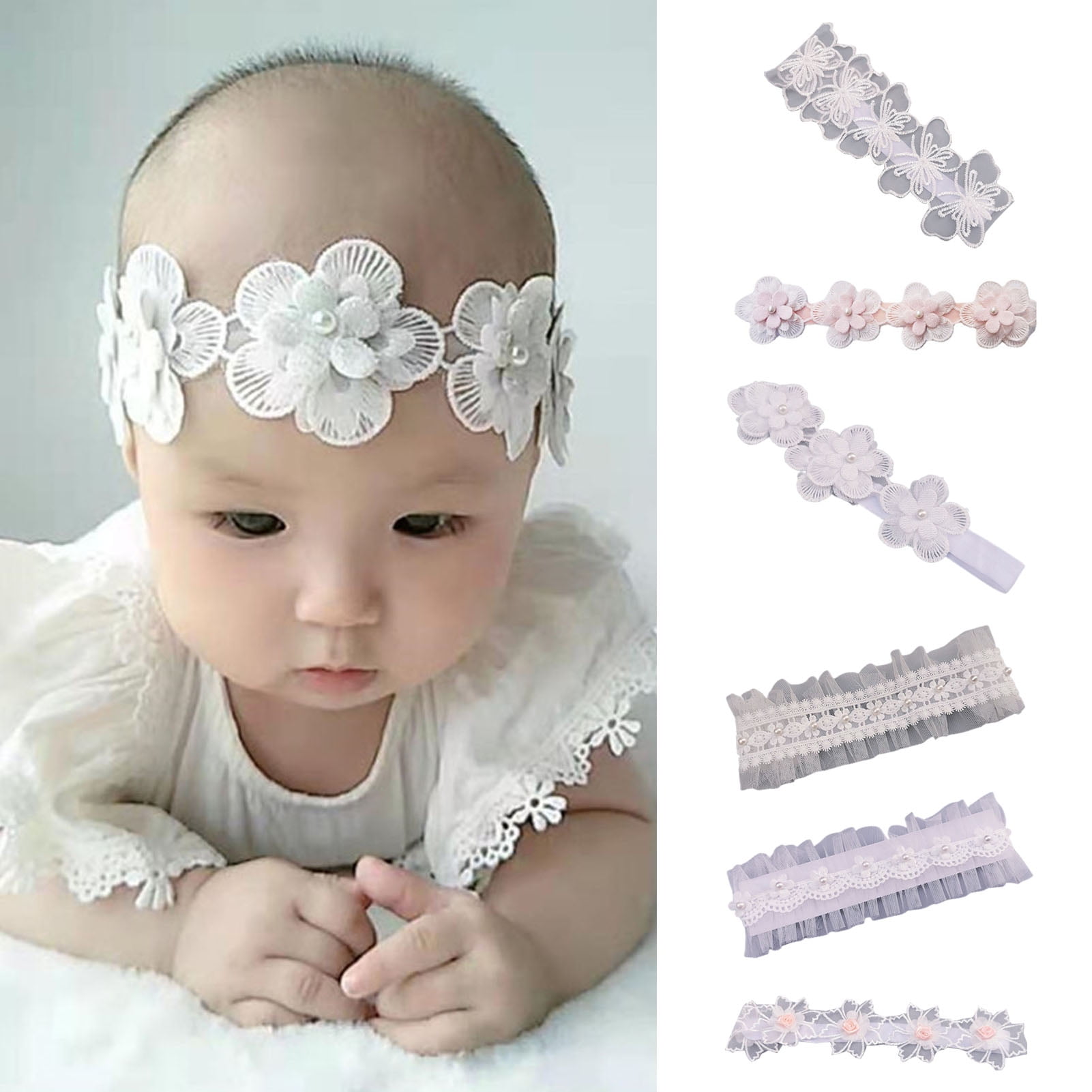 1pc Toddler Baby Lace Pearl Flower Headband HairBand Photo Prop Accs White 