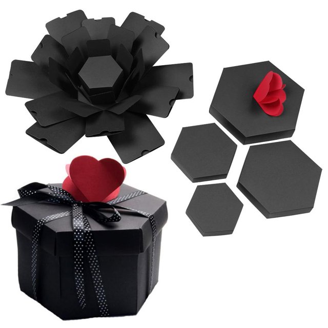3 piezas de explosión Caja hexagonal para álbum de fotos DIY, scrapbooking, caja de regalo (negra)