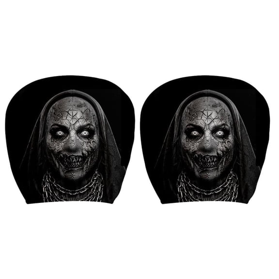 2 Pack Car Headrest Covers, Creepy Smile Face Design Stretchable Headrest Protector, Soft Breathable Universal Fit Auto Interior Accessories, Halloween Decoration