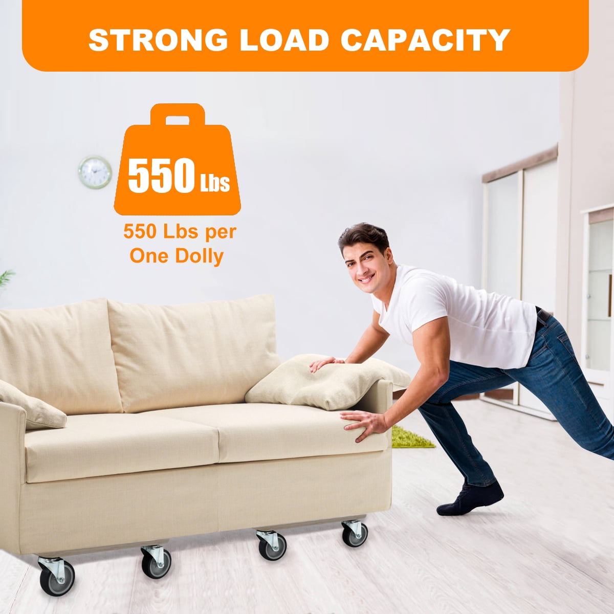 2Pcs 15-Inch Square Wood Platform Dolly, 550-lb Load Capacity Heavy Duty Wood Furniture Dolly, Multifunctional Movers Carrier with 4 Wheels for Outdoor Indoor Patio Flower Pots Pianos Furniture