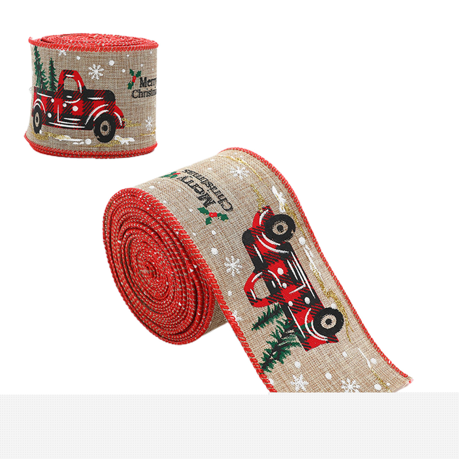 thumbnail image 2 of ufehgfjh up to 45% Off Christmas Wired Ribbon Snowman Santa Claus Xmas Tree Truck Ribbon Plaids Xmas Decorative Gift Wrapping Ribbon for DIY Crafts Wreath Bow, 2 of 3