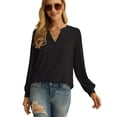 thumbnail image 2 of JWD Women's Casual V-neck Shirt Office Long Sleeve Bubble Cuff Four Seasons Top Black Large, 2 of 6