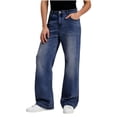 thumbnail image 2 of Timoontee Men Button Fly High Waist Wide Leg Gradient Wash Denim Jeans Oversized Flowy Retro Street Hip Hop Casual Trousers Blue XXL, 2 of 6