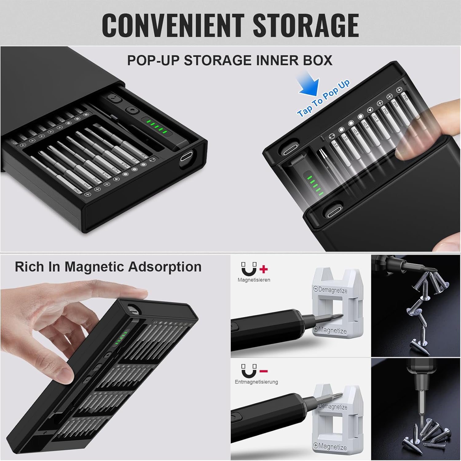 Mini Electric Screwdriver, 3.7V Precision Screwdriver Set Cordless Screwdrivers Rechargeable 72 In 1 Magnetic Bit Repair Tech Tool Kit for Electronics Computer Phone Laptop Camera RC Car Watch Glasse