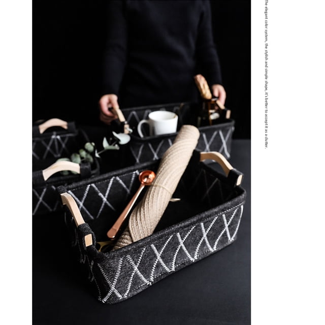 Cesta de almacenamiento de fieltro, rectangular, para ropa sucia, con asas, para el hogar, el dormitorio, el baño, los estantes y el armario