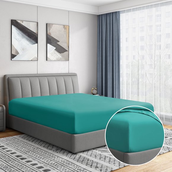 Cathay Home Luxury Wrinkle and Fade Resistant Double Brushed Ultra Soft Microfiber 14-Inch Standard Pocket Single Fitted Sheet, Larkspur Blue, Full