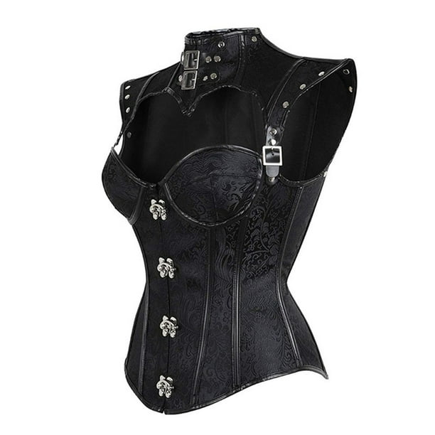 SHAPERX Camellias Womens Faux Leather Steampunk Gothic Steel Boned