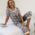 thumbnail image 6 of Simua Pajamas Short Sleeve Summer Sleepwear for Women, Women's Star Print Soft V-neck Tops and Capri Pants Loose Loungwear Pjs Sets, Size M-XXL, 6 of 7
