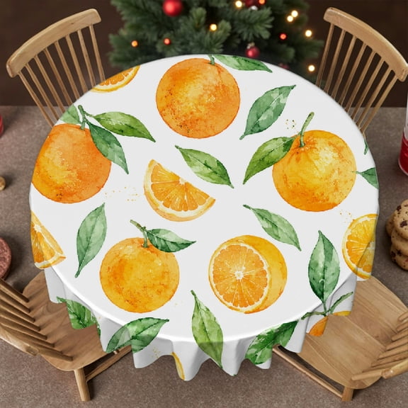 RKSupls 60 Inch Orange Watercolor Pattern Stain Resistant & Washable Decor, Machine-Made - Festive Round Table Setting Round Tablecloth, Wedding, Party, Holiday, Home Dining