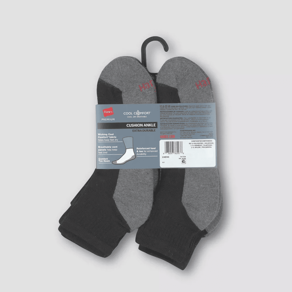 Hanes Premium Men's Big & Tall Cool Comfort Ankle Socks 10pk - Black, 12-14