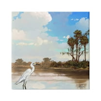 Stupell Egret Tropical Beach Scenery Landscape Painting Gallery Wrapped Canvas Print Wall Art