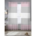 thumbnail image 3 of Pink Striped Semi Sheer Curtains 96 Inch Length 2 Panels Set, Multicolor Grey White Horizontal Stripes Sheer Kitchen Curtain Privacy Voile Window Curtain for Living Room Bedroom Rod Pocket Drapes, 3 of 7